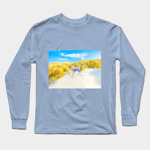 Little Blue Heron Taking Flight Long Sleeve T-Shirt by lauradyoung